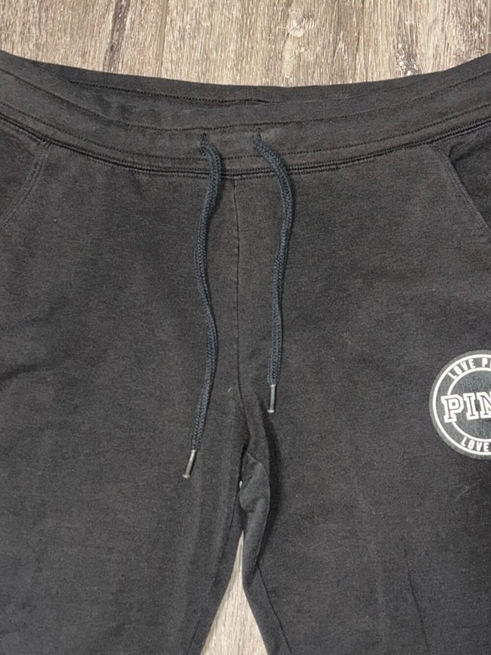 Victorias Secret LOVE PINK Jogger Sweatpants Drawstring Pockets Sz S Black Gray - Picture 3 of 5